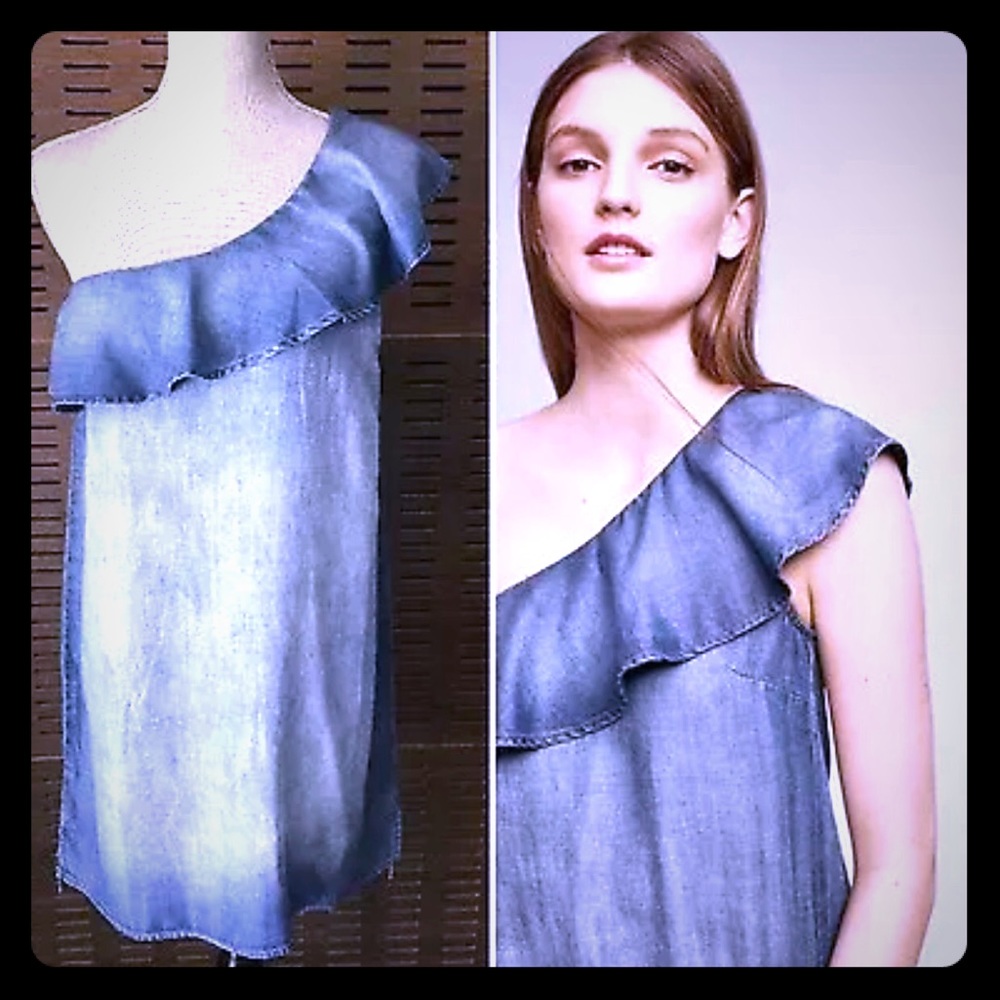 Anthropologie cloth&stone chambray 1 shoulder S